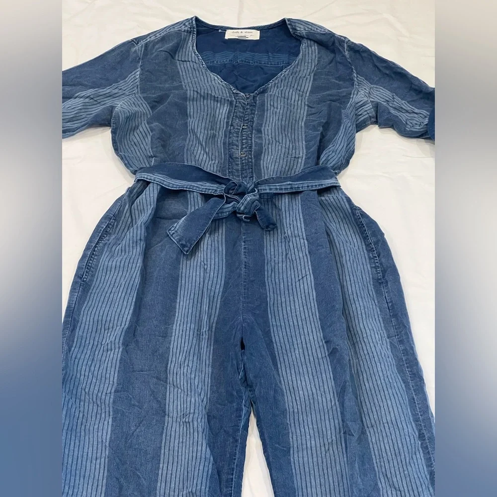 Anthropologie Cloth & Stone Laney Chambray Jumpsuit Striped Pants Jumpsuit XL - Picture 10 of 14